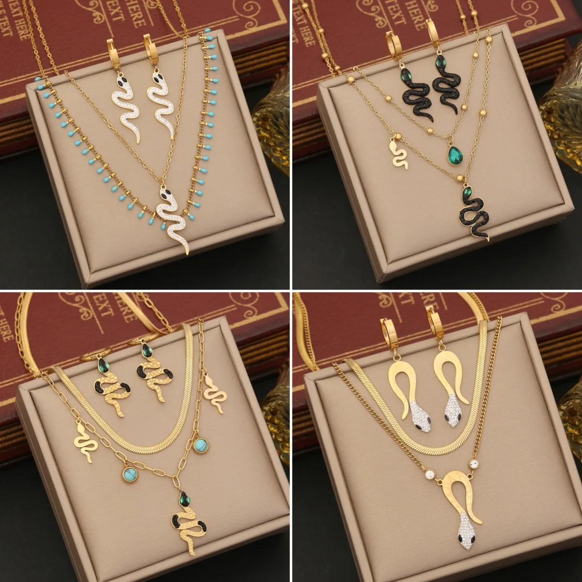 Pedina Stainless Steel Full Diamond Serpentine Pendant for Women's New Trend Multi layer Neck Chain Jewelry Gift N1317