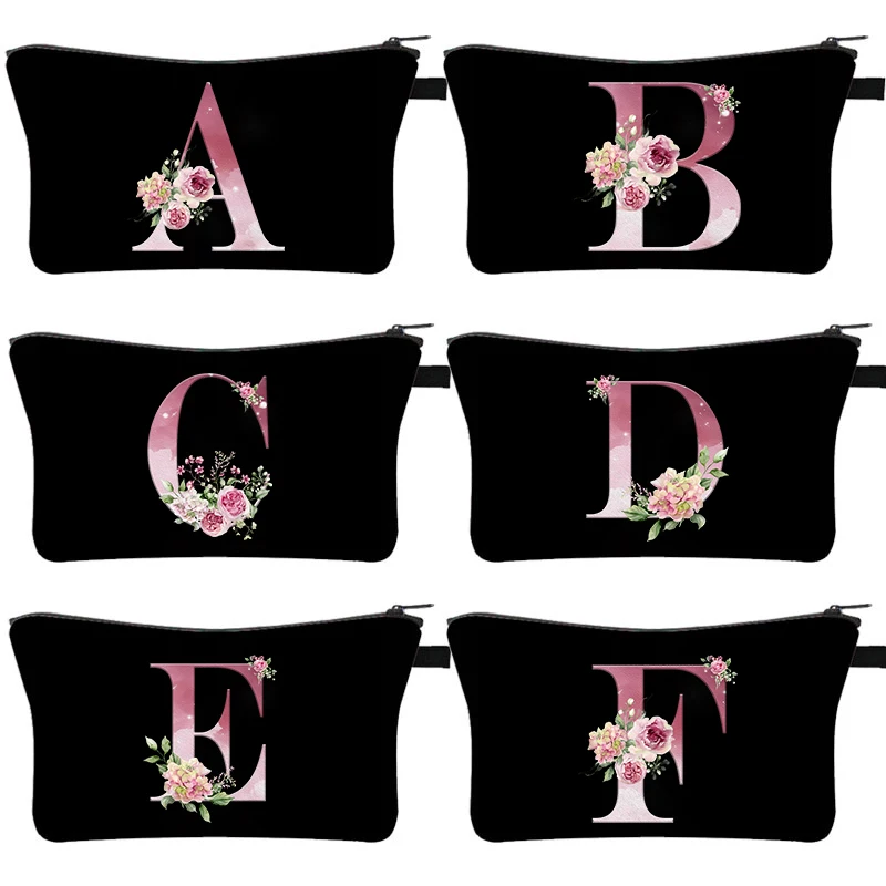 

Floral Alphabet Pink Letter Initial Makeup Bag for Women Initial Cosmetic Bag A-Z Bag Travel Makeup Bags Travel Makeup Tote