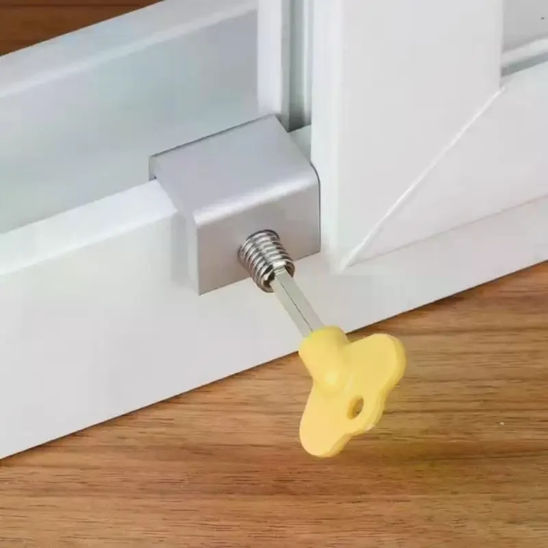 Adjustable Sliding Window Security Lock With Key, Aluminum Safety Door Latch For Kids And Pets Protection