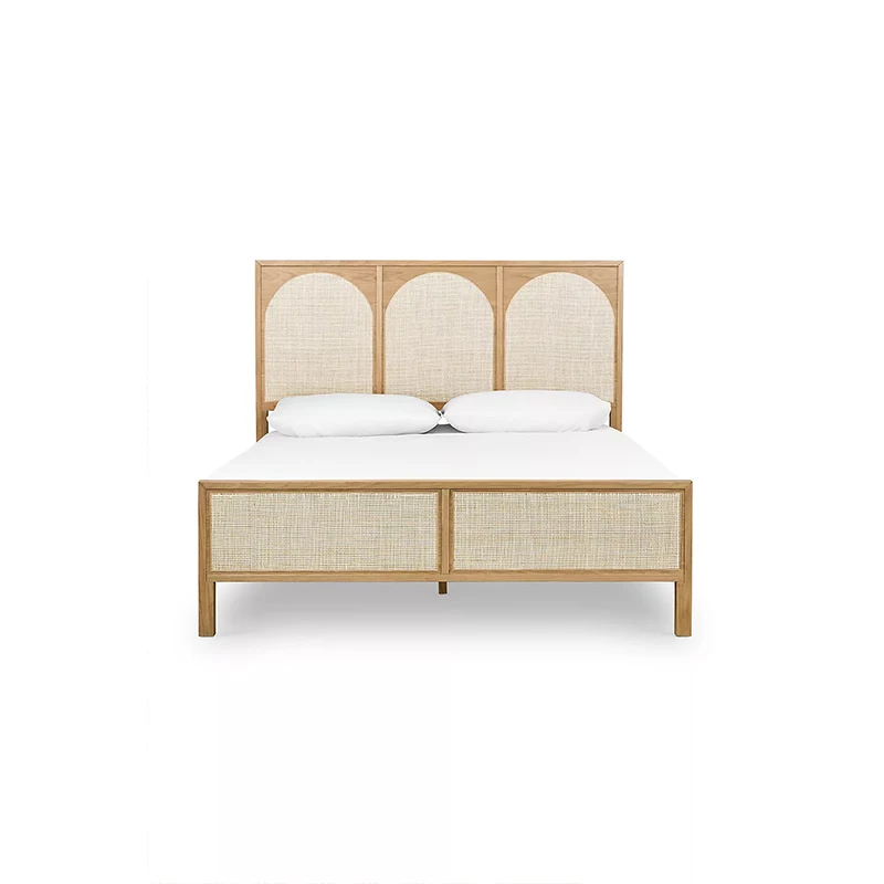 ！@Cane Arches Nordic Style High End Home Bedroom Furniture Modern Design King Queen Panel Bed