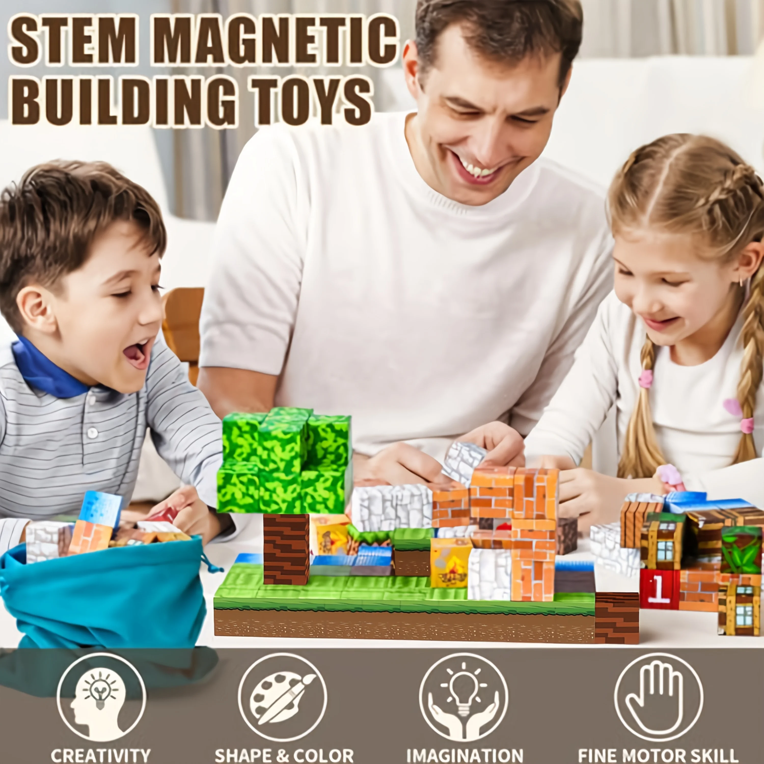 Conjunto de blocos de construção magnéticos, 100 peças, brinquedos de haste para meninos e meninas, ímã mundial, ideal para natal, ano novo, aniversário, brinquedos infantis