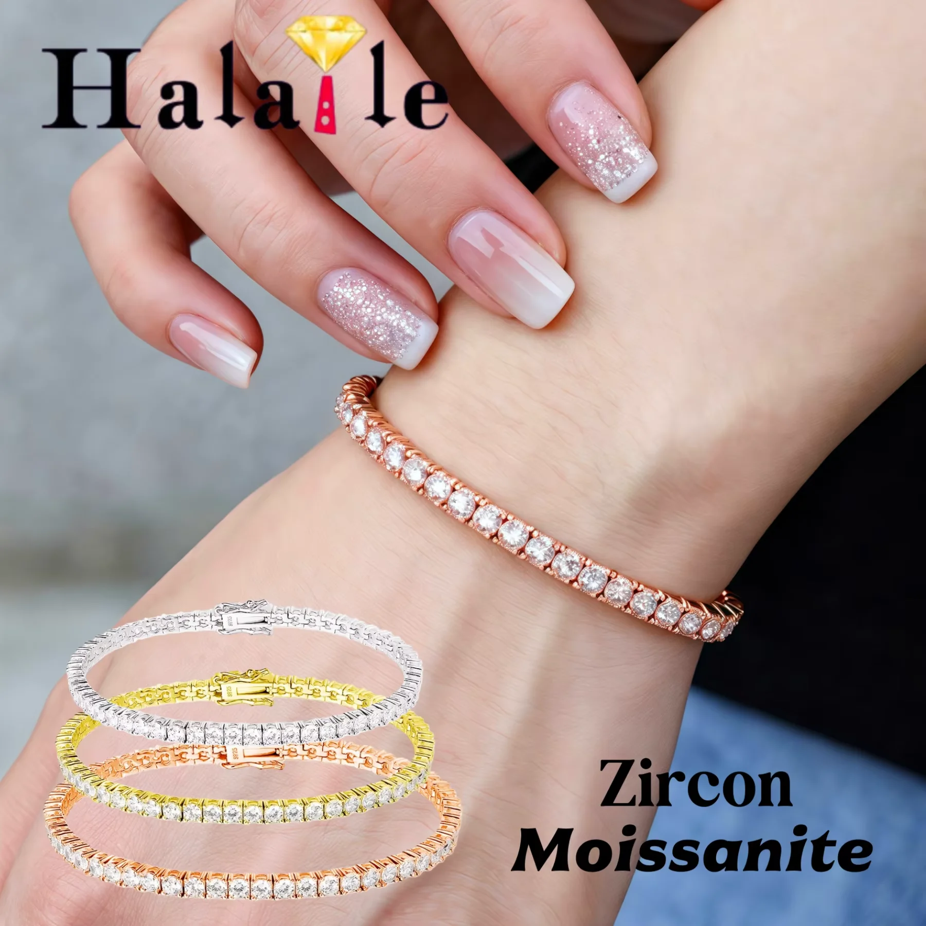 

Браслет Halaile 2,5 мм 0,06 карата с муассанитом/цирконом S925, стерлинговое серебро для мужчин и женщин, сверкающие ювелирные изделия круглой огранки, универсальные