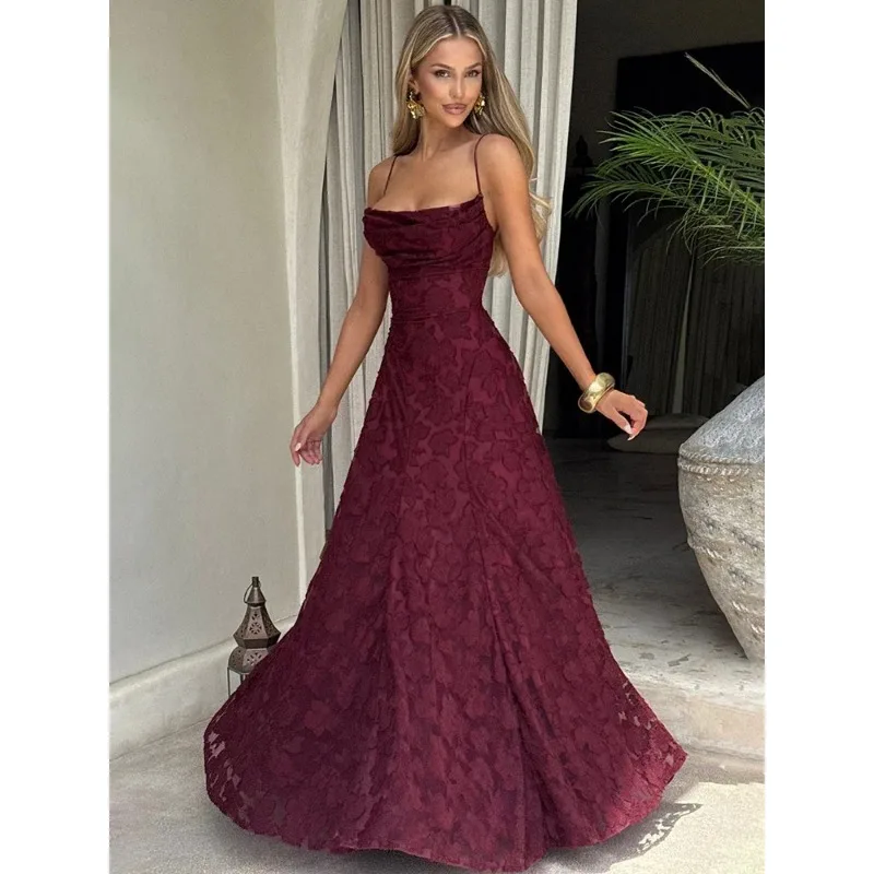 

Spaghetti Strap Backless Sexy Maxi Dress Fashion Off-shoulder Sleeveless Lace-up Evening Club Party Dress