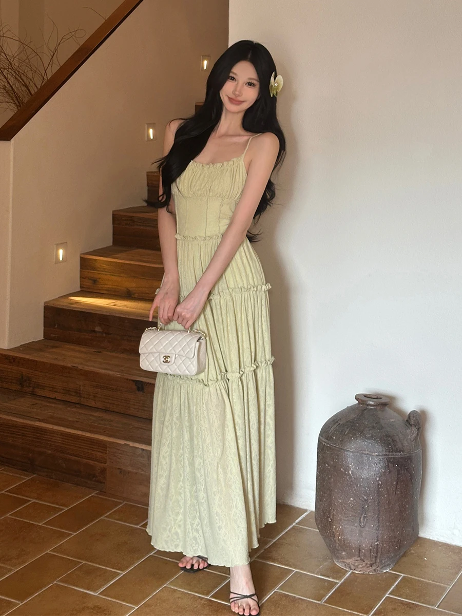 ReddaChic ภาษาฝรั่งเศสคําชนบทผู้หญิงดอกไม้ถักชุดรัดตัวเอว Cami Maxi ยาว Frilly ชุดฉัตร Lounge ฤดูร้อนเสื้อผ้า