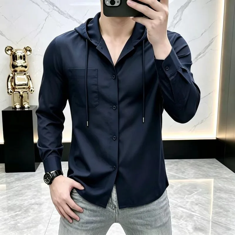 Light Thin Sunscreen Long Sleeved Shirt for Men Solid Color Simple Casual Social Sunscreen Shirt Hooded Versatile Streetwear Man