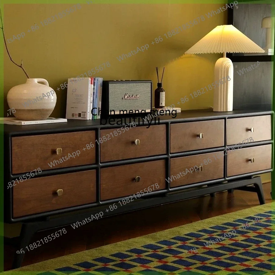 xzMedieval French retro solid wood TV cabinet household locker contrasting color drawer audio-visual cabinet