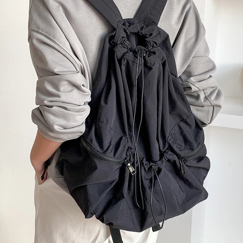 Fashion Ruched Drawsting Backpacks for Women Casual Nylon Lady Backpack Light Weight Students Bag Large Capacity Travel Sac 2023