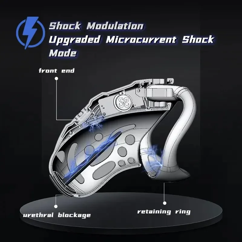 LOCKINK Remote Control Electric Shock Male Cock Cage Chastity E-stim Intensities Chastity Cage with 3 Active Rings Adult Sex Toy