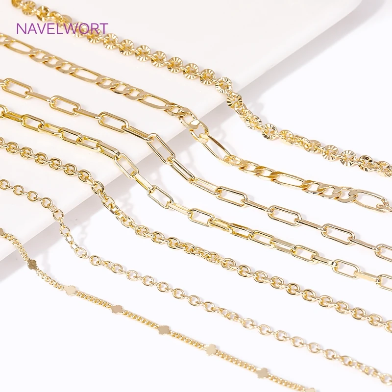 Trendy 14K Gold Plated Metal Spool Chains For Necklace Bracelet Accessories，Wholesale Bulk Cable Chains DIY Jewelry Findings