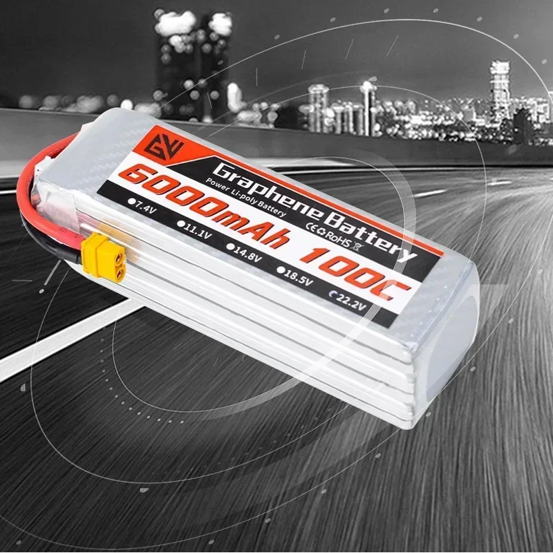 22.2V Drone Battery  6S Lithium Battery 6000mAh 100C Suitable for Remote Control Cars Ship Models Aircraft Models Racing Models