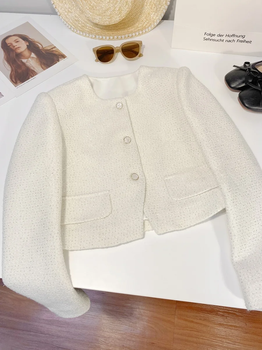 

White iny Tead ort Outerwear Women's 2024 Autumn Winter New High-End Sensation Lady's Top A75070 Commute Sle Button D...