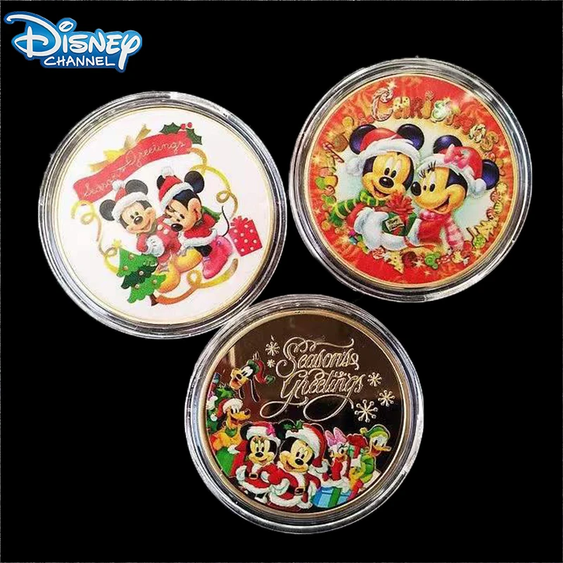 Disney Christmas Mickey Mouse Commemorative Coin Movie Character Minnie Lucky Coin Crafts Furniture Decoration Children's Gifts