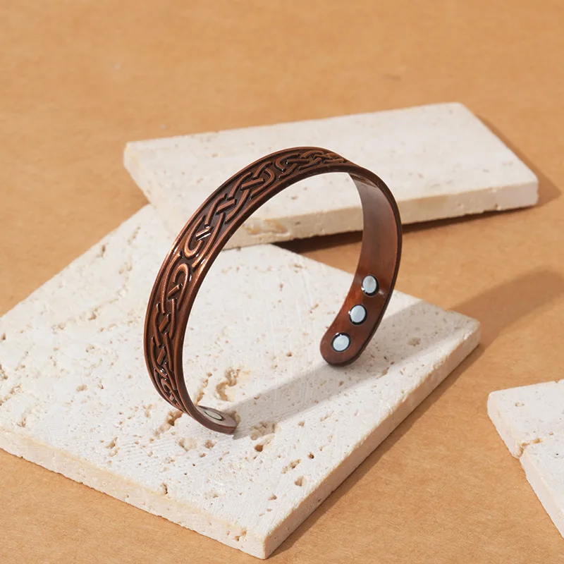 European and American Retro Water Ripple Magnetic Antique Red Copper Popular Opening Adjustable Magnet Energy Bracelet image 4