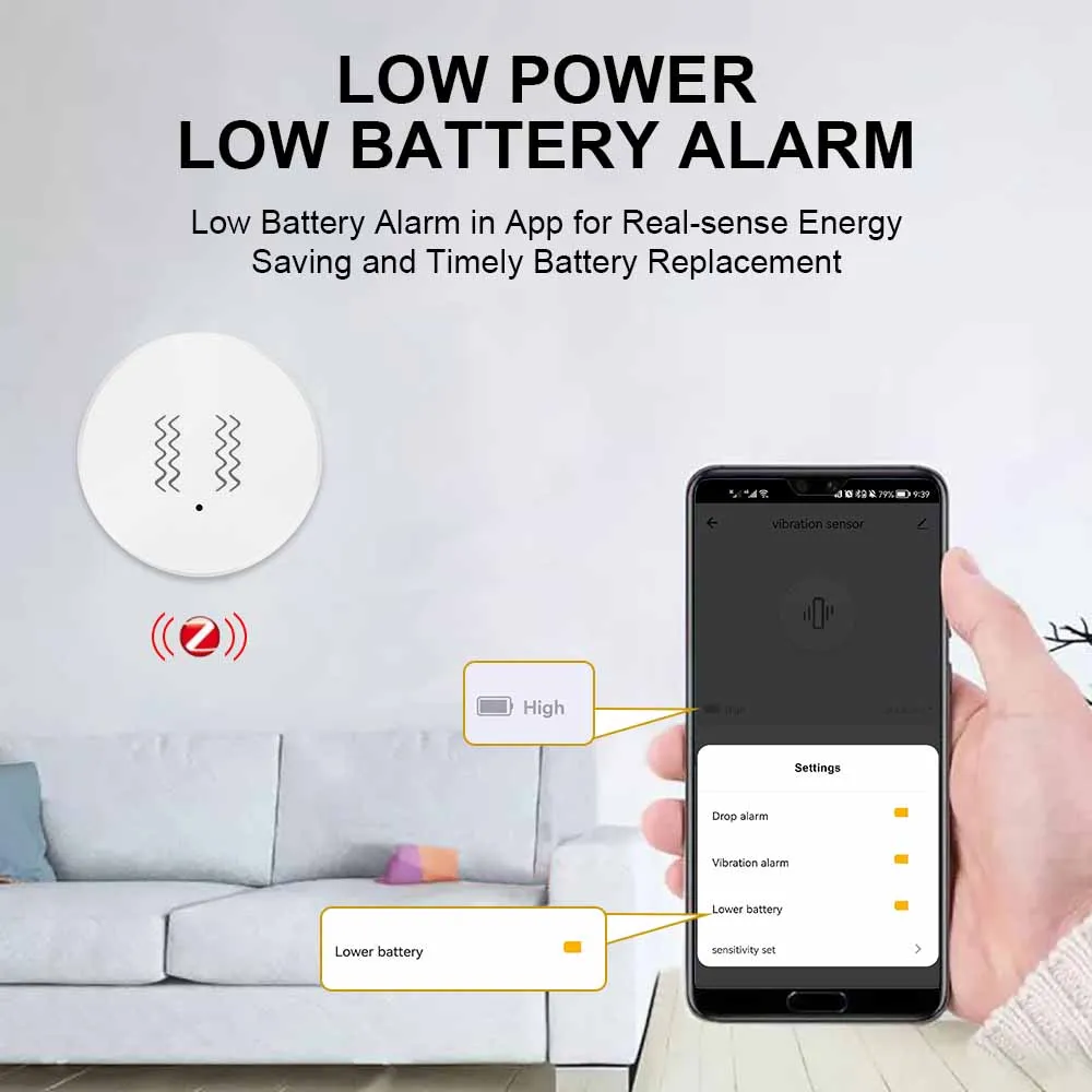 Tuya Zigbee مستشعر الاهتزاز مع بطارية أمن الوطن الذكي نظام الكشف عن بعد في الوقت الحقيقي Smartlife APP إشعار إنذار