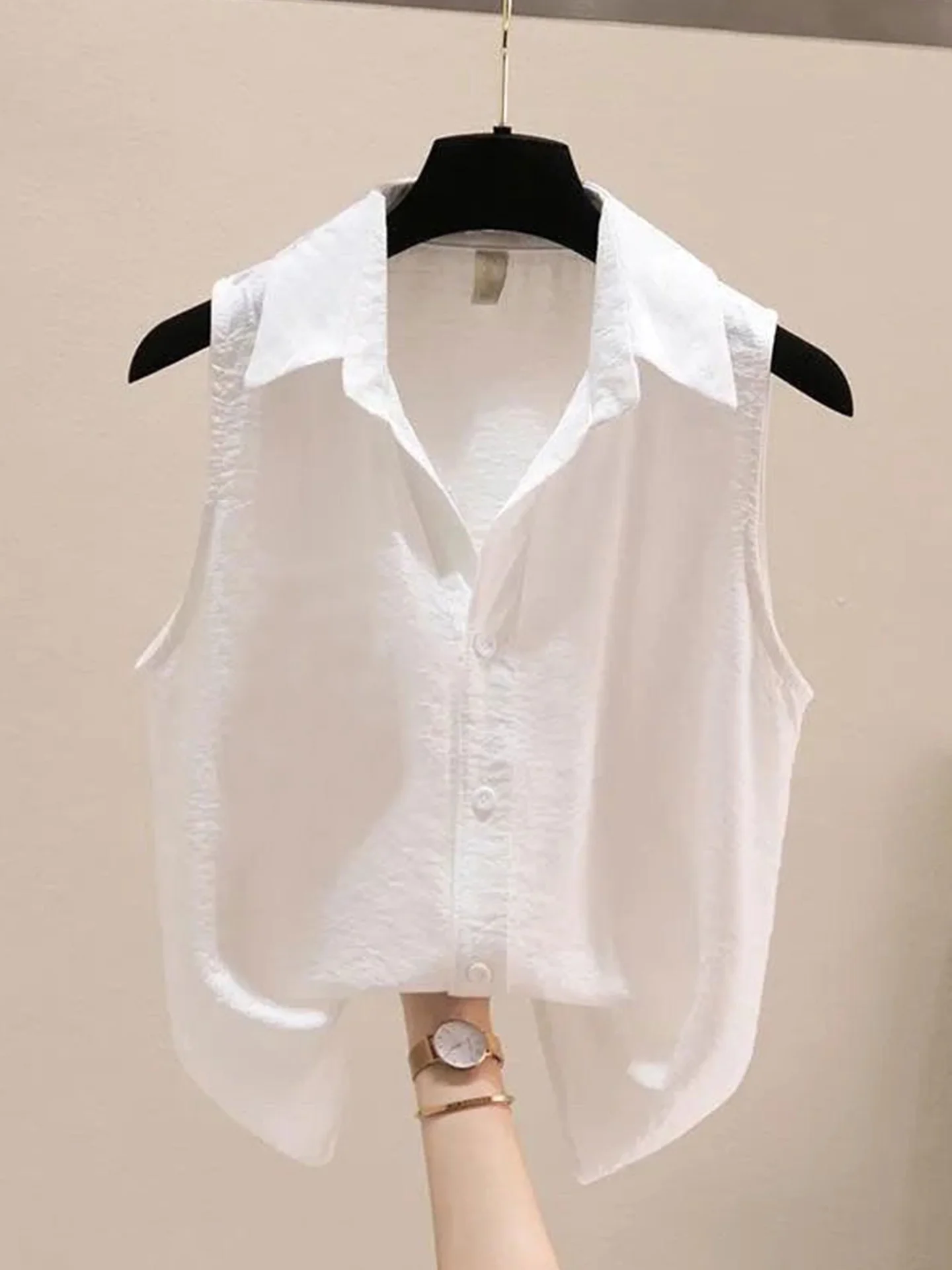 

Ele Pure Color Summer Top Korean Sle Button Detail Svel Vest Versatile Faionable Single Row Bule Design