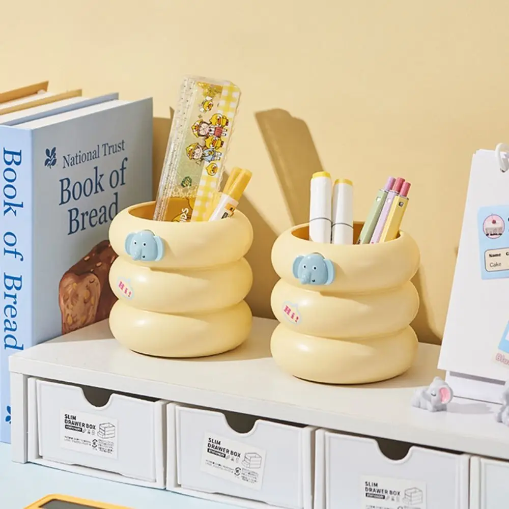 Round/Square Pen Holder Cute Cartoon Multifunctional Plastic Pencil Case Creative Practical Stationery Storage Box