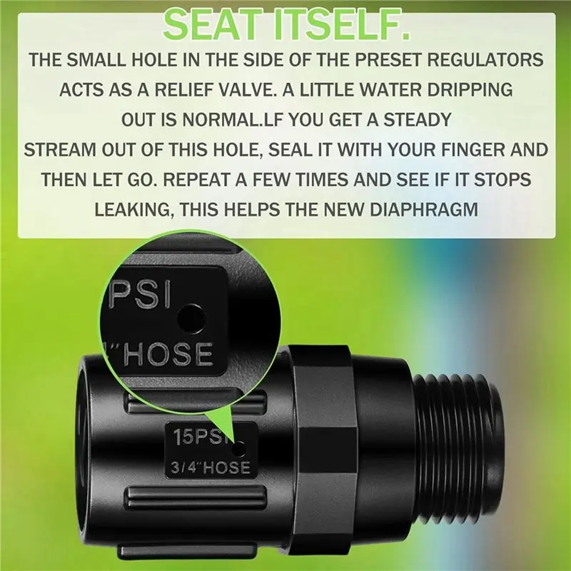 SHGO Drip Irrigation Pressure Regulator, 3/4 Inch Male Hose Thread, 15 PSI, 3 Pack, for Garden System