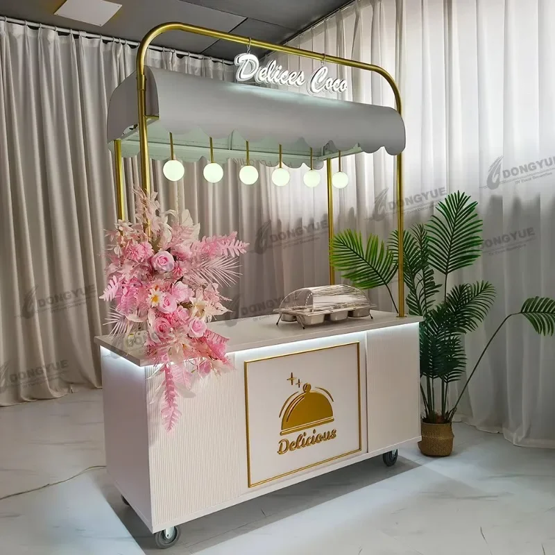 Custom Detachable Metal Candy Cart Mobile Food Cart Deli Cart with Light Emitting Diode