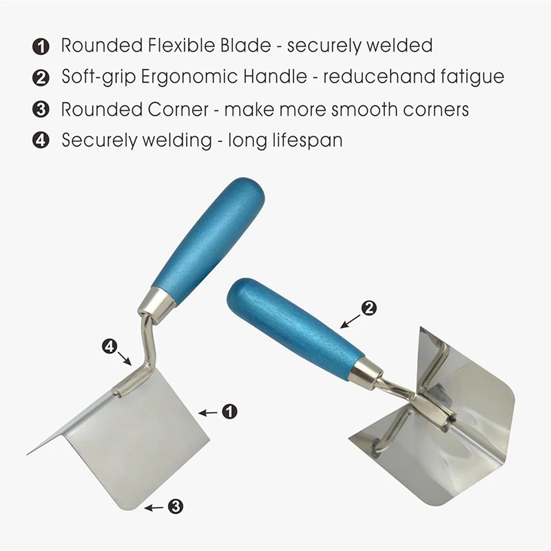 Juego de Herramientas de esquina, cuchillo de esquina interior y exterior con mango de agarre suave, esquina de enyesado de albañilería, 2 piezas