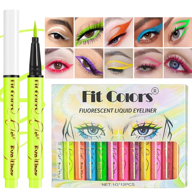 Heallor-UV Fluorescente Líquido Delineador Caneta, Verde, Amarelo, Rosa, Laranja, Colorido UV Light Neon Eye Liner, Rosto, Body Paint Pen, Festiva