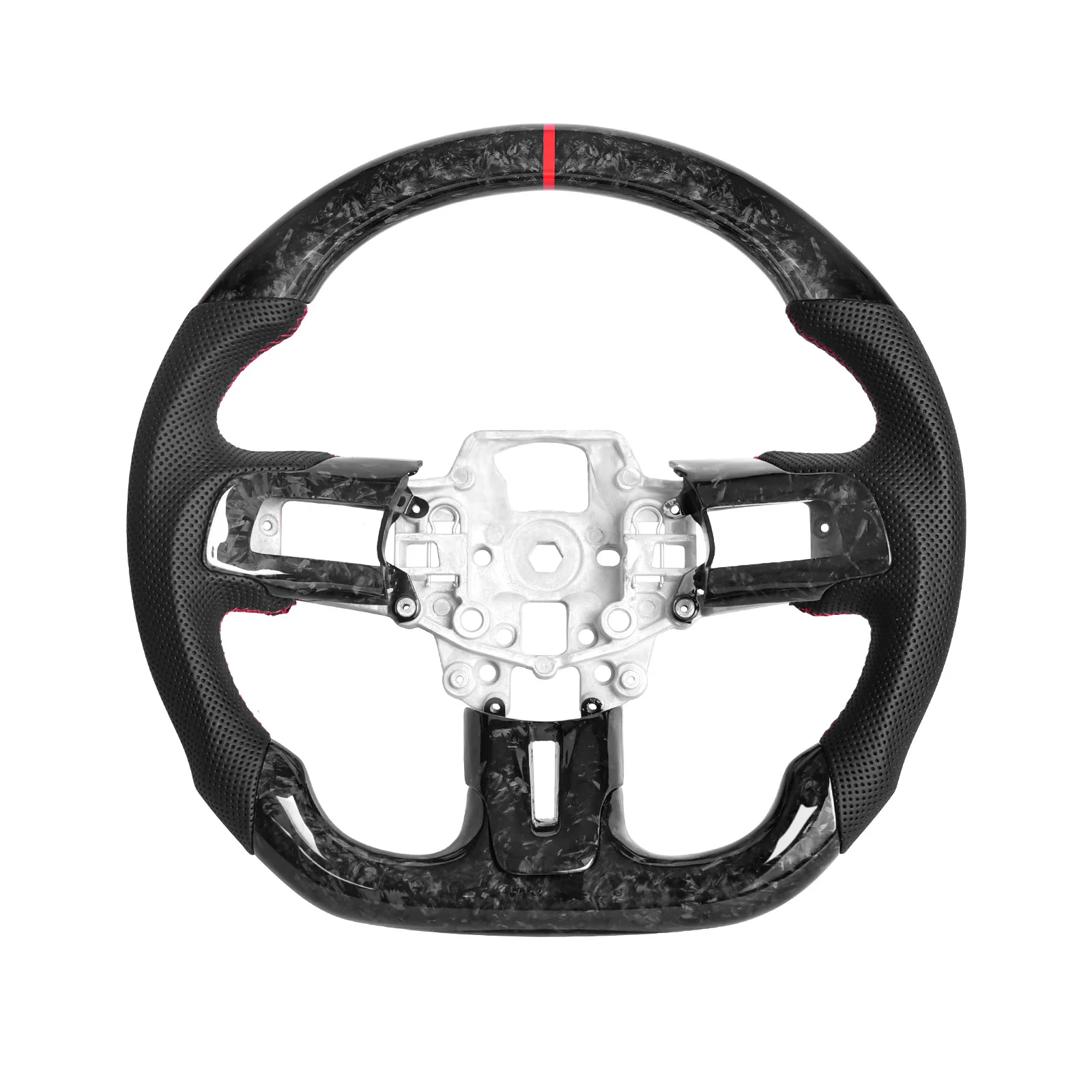 Forged . Fiber Steering Wheel Flat Bottom with Perforated Leather for Mustang EcoBoost/GT/Shelby GT350/GT350R 2015-2017