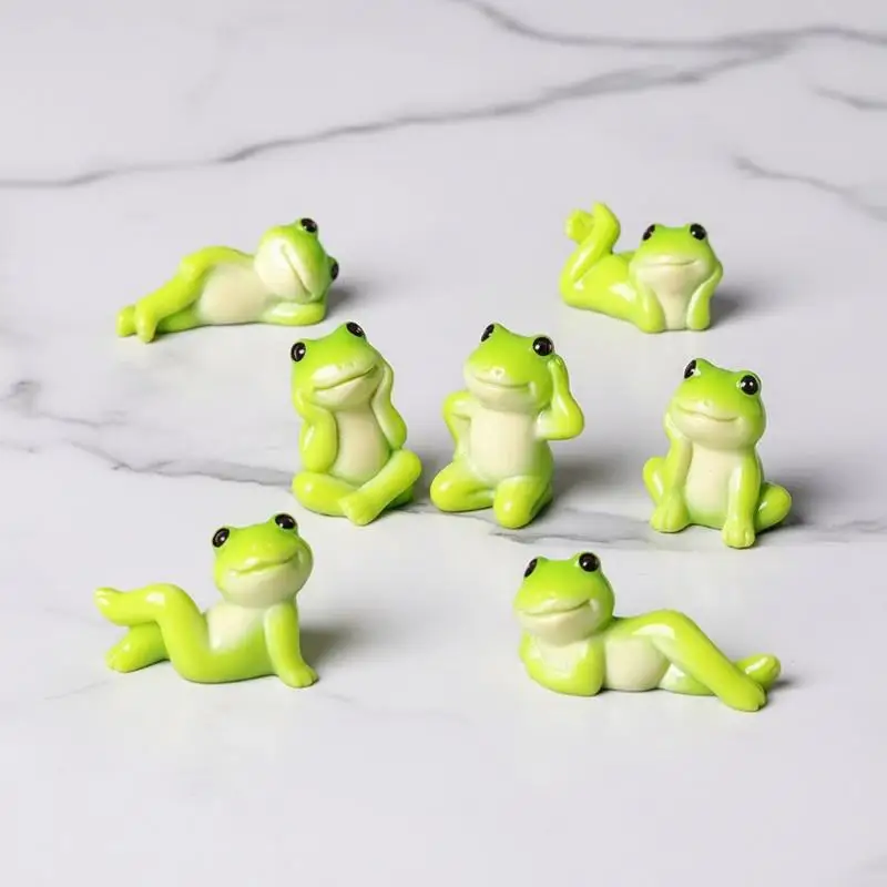 Cute Mini Resin Frog Figurine Set 6 Pieces Different Relaxing Poses for Home Shelf Display Decor