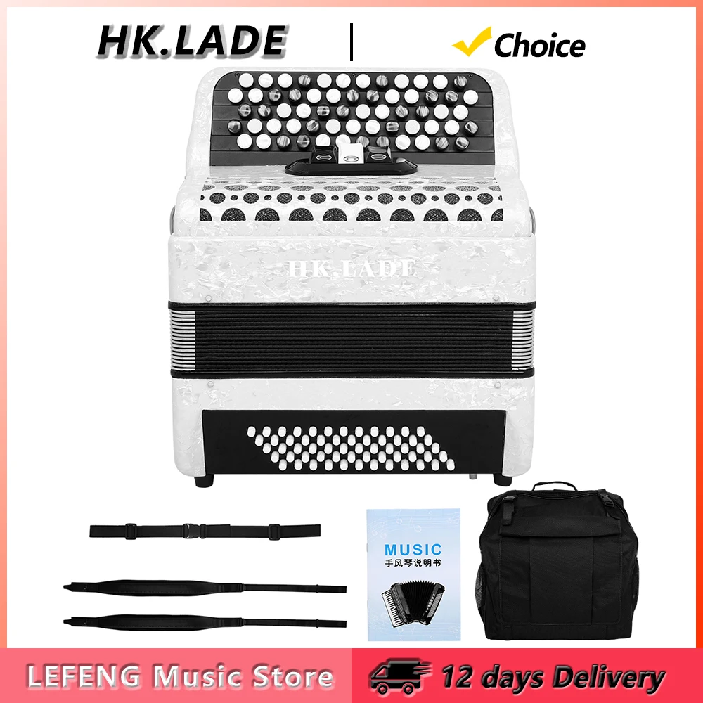HK.LADE AH-250 Bayan Accordion 62 Keys 60 Bass Multiple-voice Accordion with Bag Keyboard Instrument for Grading Performance
