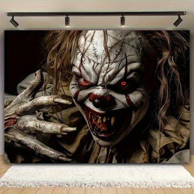 VIKAMA Sinister SMILE Night Demon Tapestry Clown Blood Eyes SHARP Claws ตกแต่งห้องตกแต่งปาร์ตี้ฮาโลวีน
