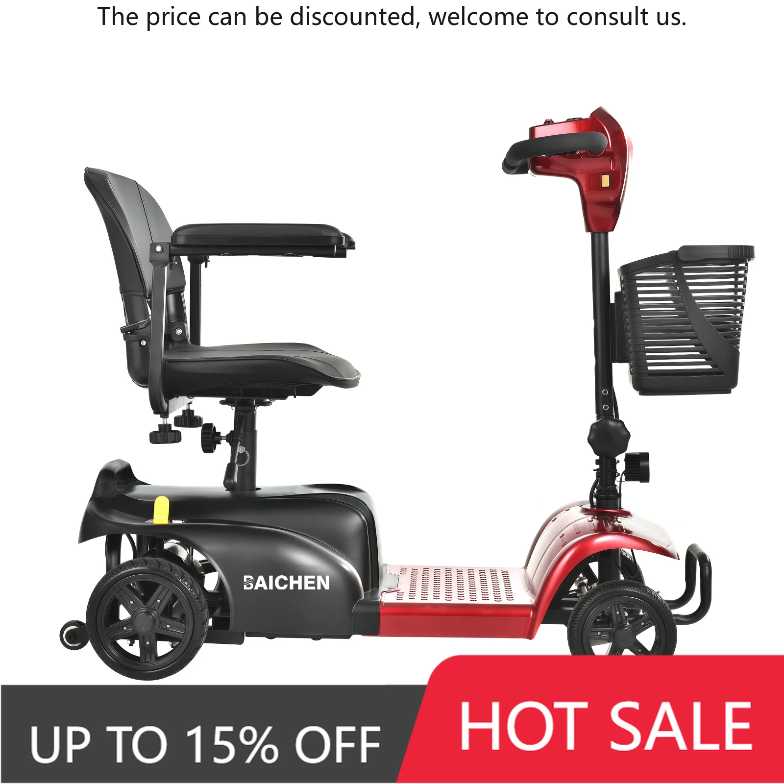 

Red All Terrain Folding Senior 4 Wheel Classic Travel Outdoor Smart High Speed 4 Wheel Mobility Scooter For Disabled
