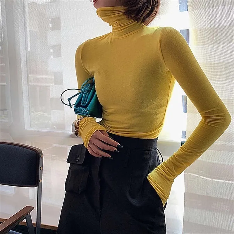 

High Collar Slim Fit Long Sve Silk Base irt Women's Autumn Winter Thin Micro Translucent Pile Pile Ne Inner Wear T irt