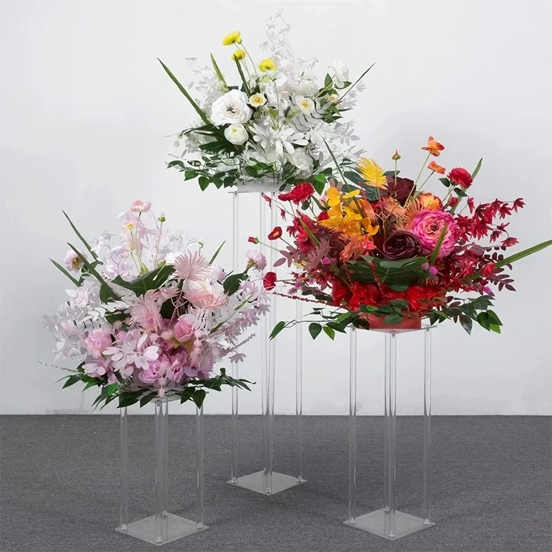 Wholesale Acylic Floor Vase Clear Flower Vases Table Centerpiece Marriage Modern Vintage Floral Stand Columns Wedding Decoratio