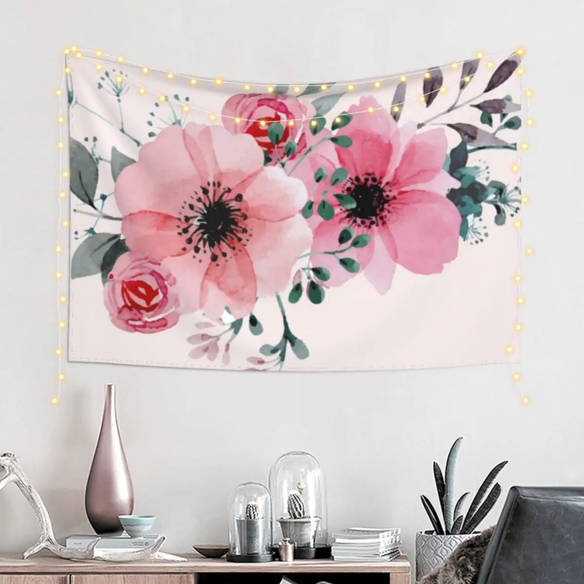 Peonies Floral Arrangement Watercolor Bouquet Pink and Purple Tapestry Aesthetic Room Decors Room Ornaments Tapestry