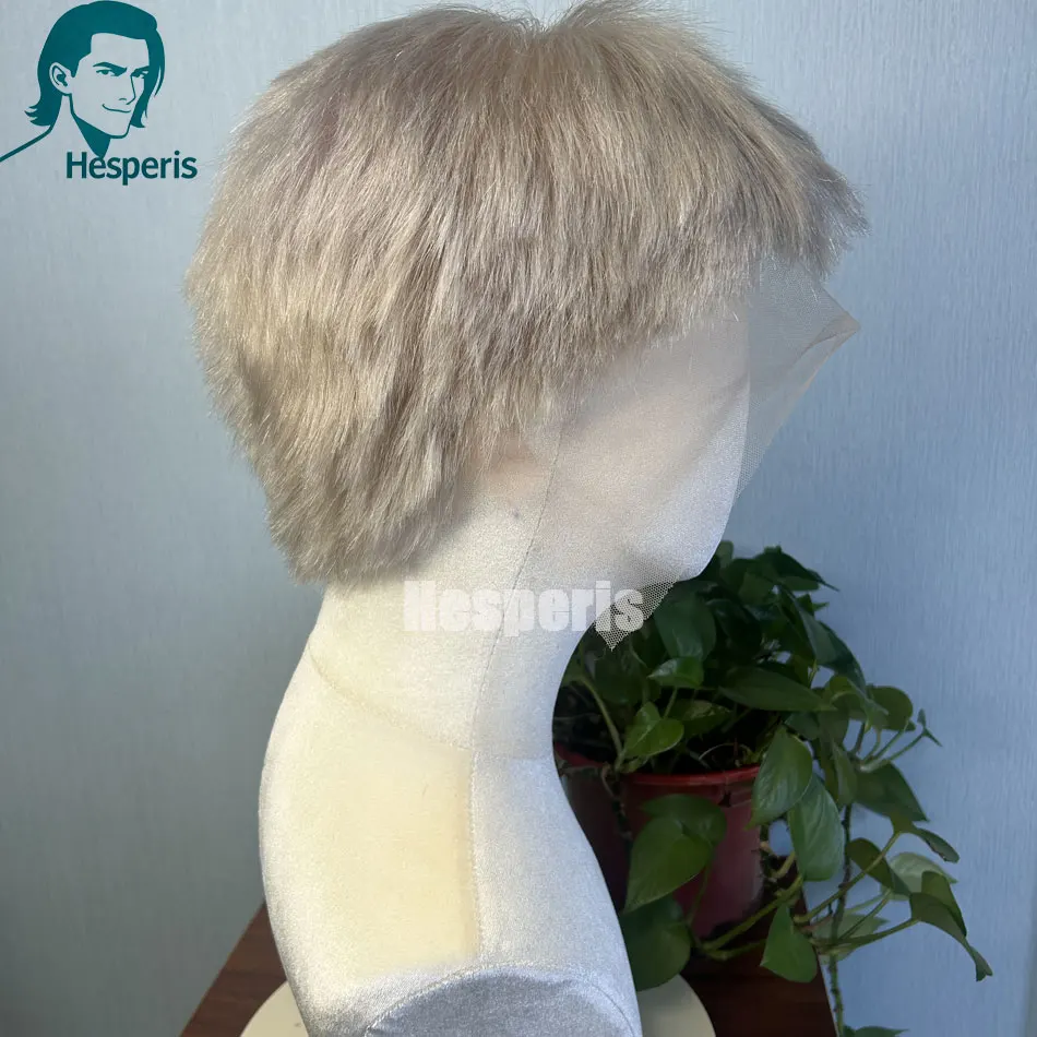 Hesperis Lightest Blonde Human Hair Shaved Men Wigs Cosplay Short Cut Full Lace Wig For Male Free Part  Daily Wear Man Lace Wigs