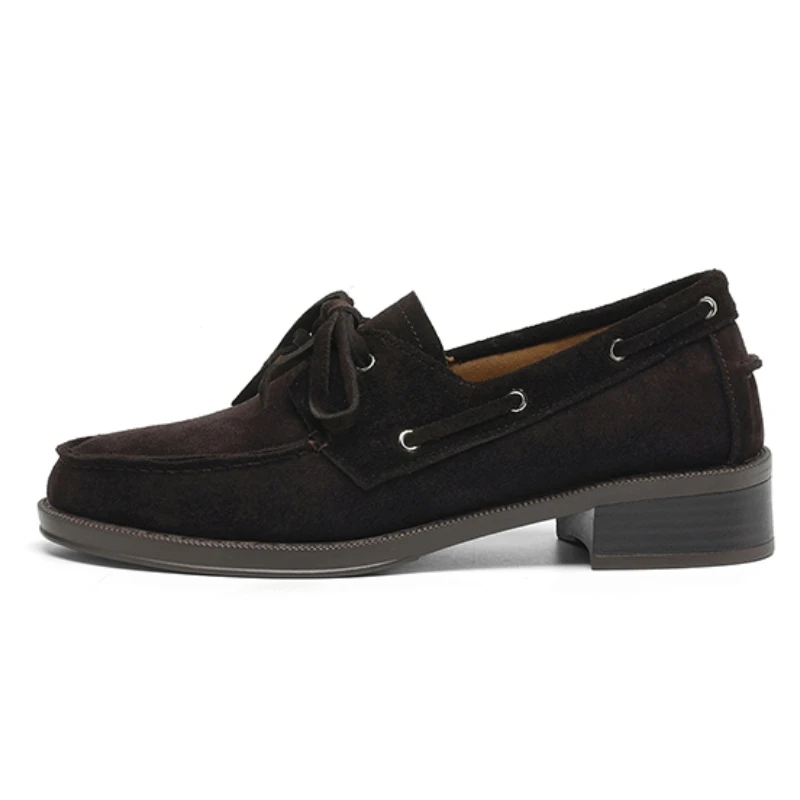 

Suede Women's Low Heels Loafers Shoes 2026 Spring Fashion Brown Low Heeled Oxfords New Party Walking Footwear Shoes Female