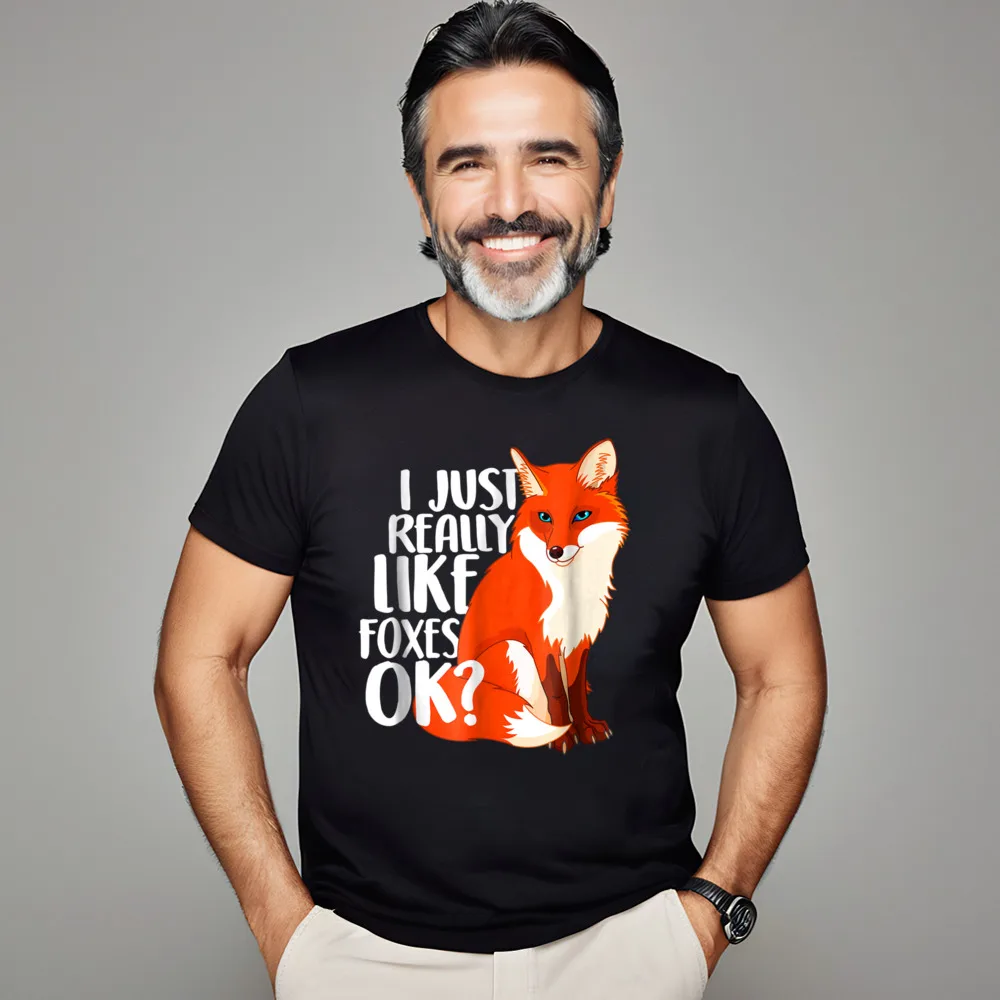 Mens Latest Tops Tees Round Neck VALENTINE DAY Premium Cotton Tshirts Printed Short Sleeve I Just Really Like Foxes Tee-Shirts