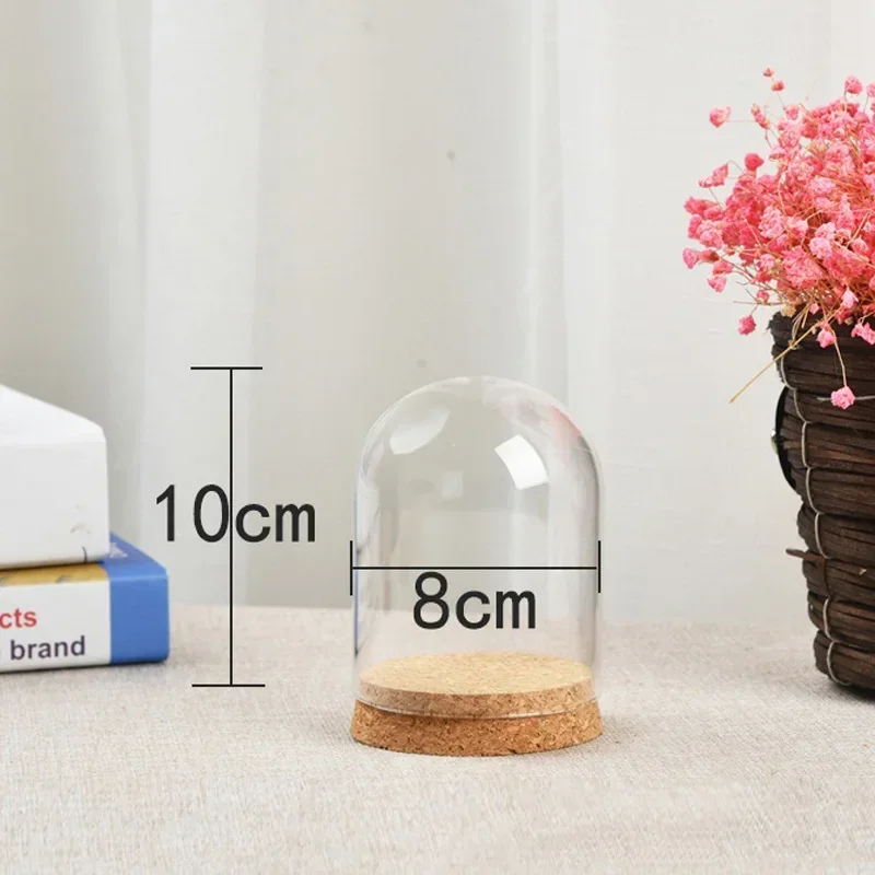 8/10/12cm Modern Handcraft Glass Dome Cover Dry Flower Vase With Wood Cork Base Landcrape Figurines Model for Display Artwork Ho