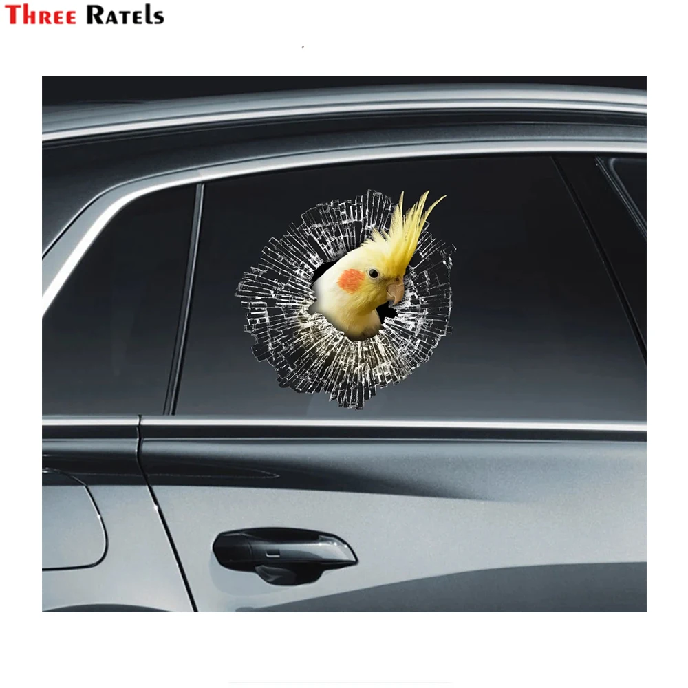 Three Ratels I557 Yellow  Corella  Parrot stickers Bird Parrot Auto sticker Broken Window Modeling For Car Windows