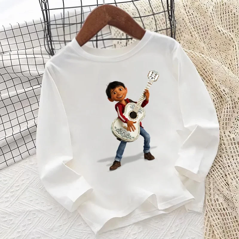 بيكسارز فيلم كوكو طباعة الكرتون الاطفال تي شيرت طويل الأكمام الخريف طفل الفتيان الفتيات ملابس مضحك عادية الأطفال س الرقبة تي شيرت #3