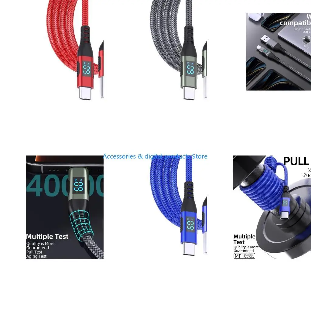 77JD USB C Cord 100W Power Delivery Cable Fast Charging Cord Knit for  Smartphones 