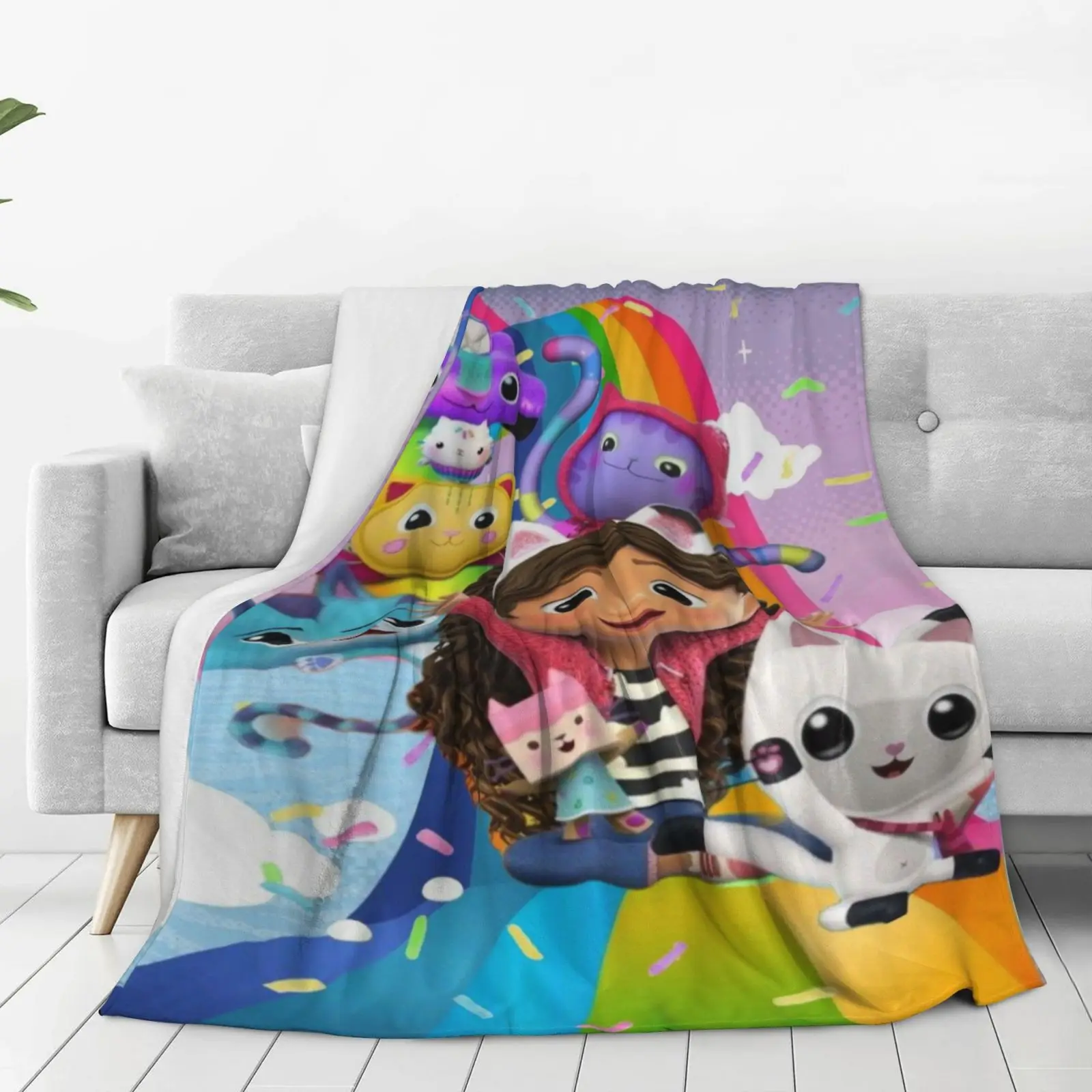 لطيف Gabbys الكرتون دمية فتاة البطانيات الناعمة ، الدفء رمي بطانية بطانية مريحة للنزهة سرير أريكة غرفة نوم المنزل