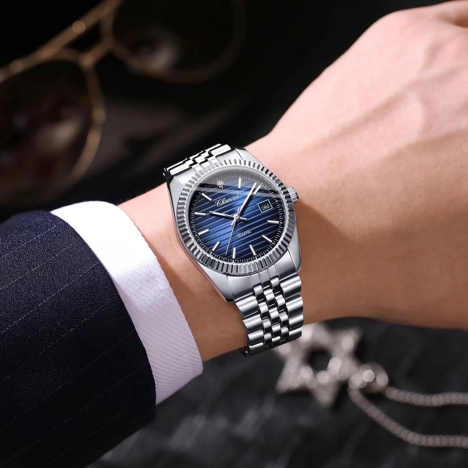 CHENXI 004D Fashion Original Classic Watches for Men Stainless Steel Band Quartz Date Display Male Sport Waterproof Wristwatch