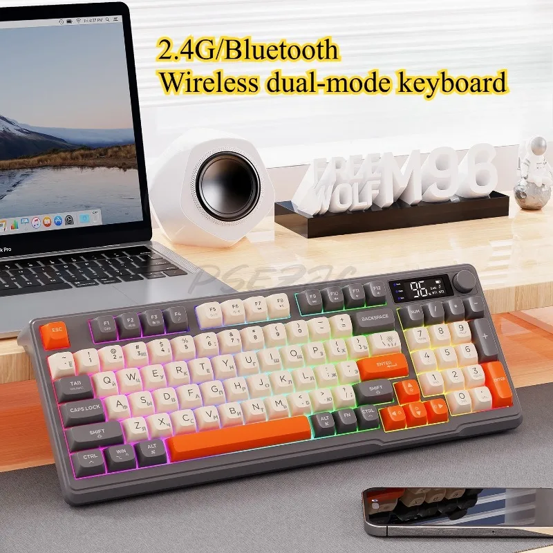 M96 Russian Wireless Bluetooth Dual-mode Russian Keyboard PBT Ball Cap Display Screen Russian Gaming Keyboard