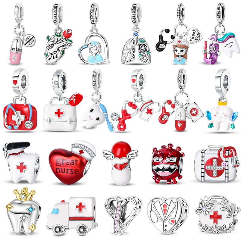 

Оригинальные подвески из серебра 925 пробы, серия «Медицина»: врач, медсестра, уход за зубами, для браслетов, изысканные украшения для самостоятельного изготовления.