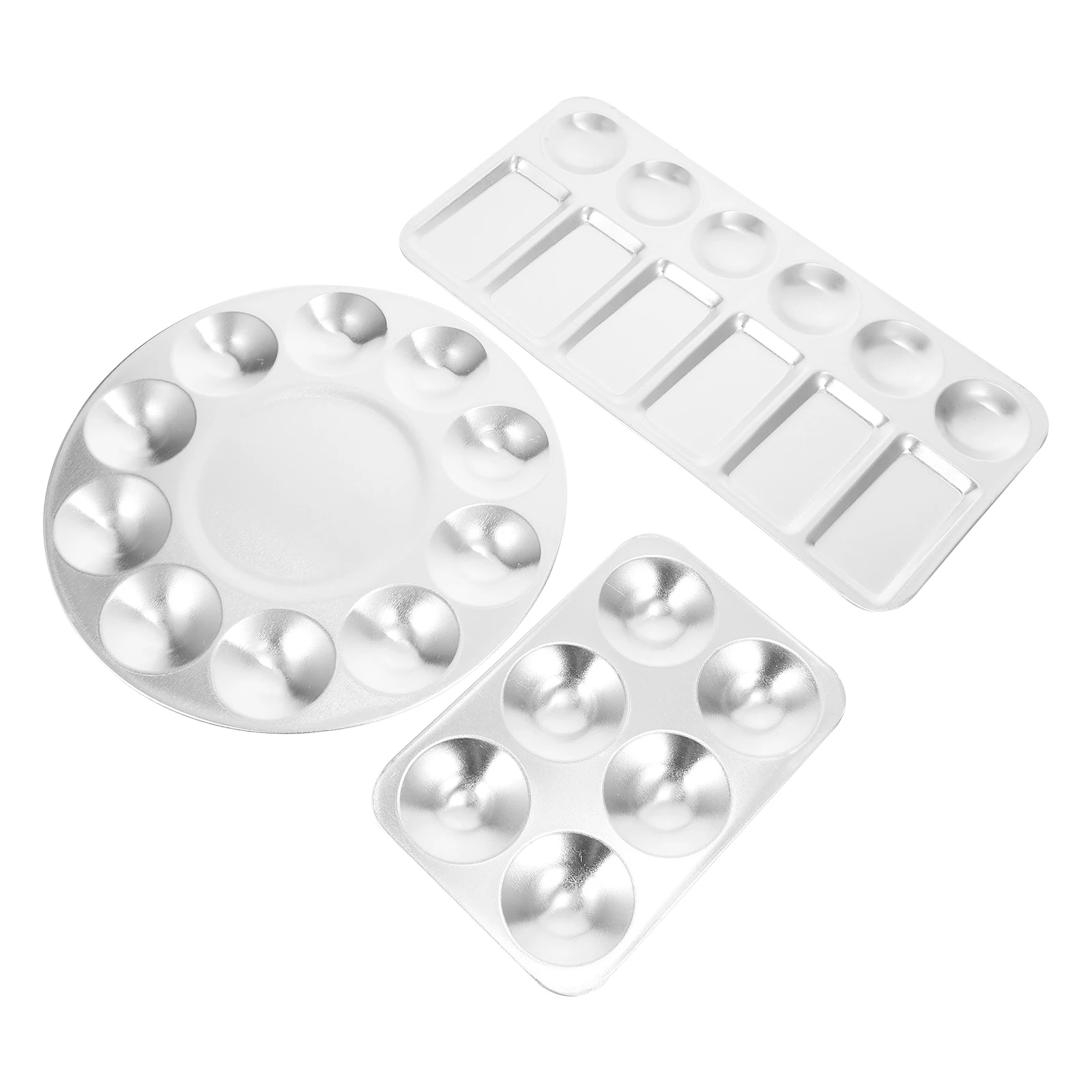 

3 Pcs Circular Palette Paint Tray for Watercolor Oil Painting Artist Supplies Mixing Board Smooth Surface Easy Cleaning Aluminum