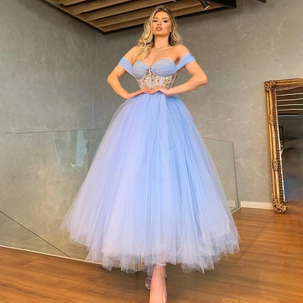 

ANGELSBRIDEP Sweetheart Long Evening Party Gowns Vestidos De Festa Sexy Off-Shoulder Beading Tulle Princess Prom Dress HOT