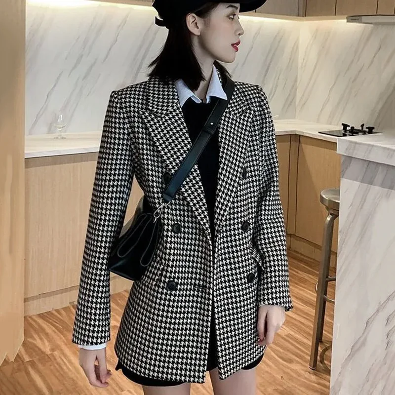 Giacca da donna piccola stampata scozzese a maniche lunghe con vestibilità ampia e versatile, nuova moda sexy, casual, per pendolarismo, stile vacanza