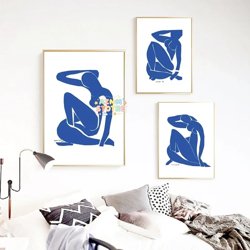 （2D Canvas painting） French Fauvism Painter Canvas Painting Minimalist Female Poster Abstract Blue Nudes Art Prints Wall Pict