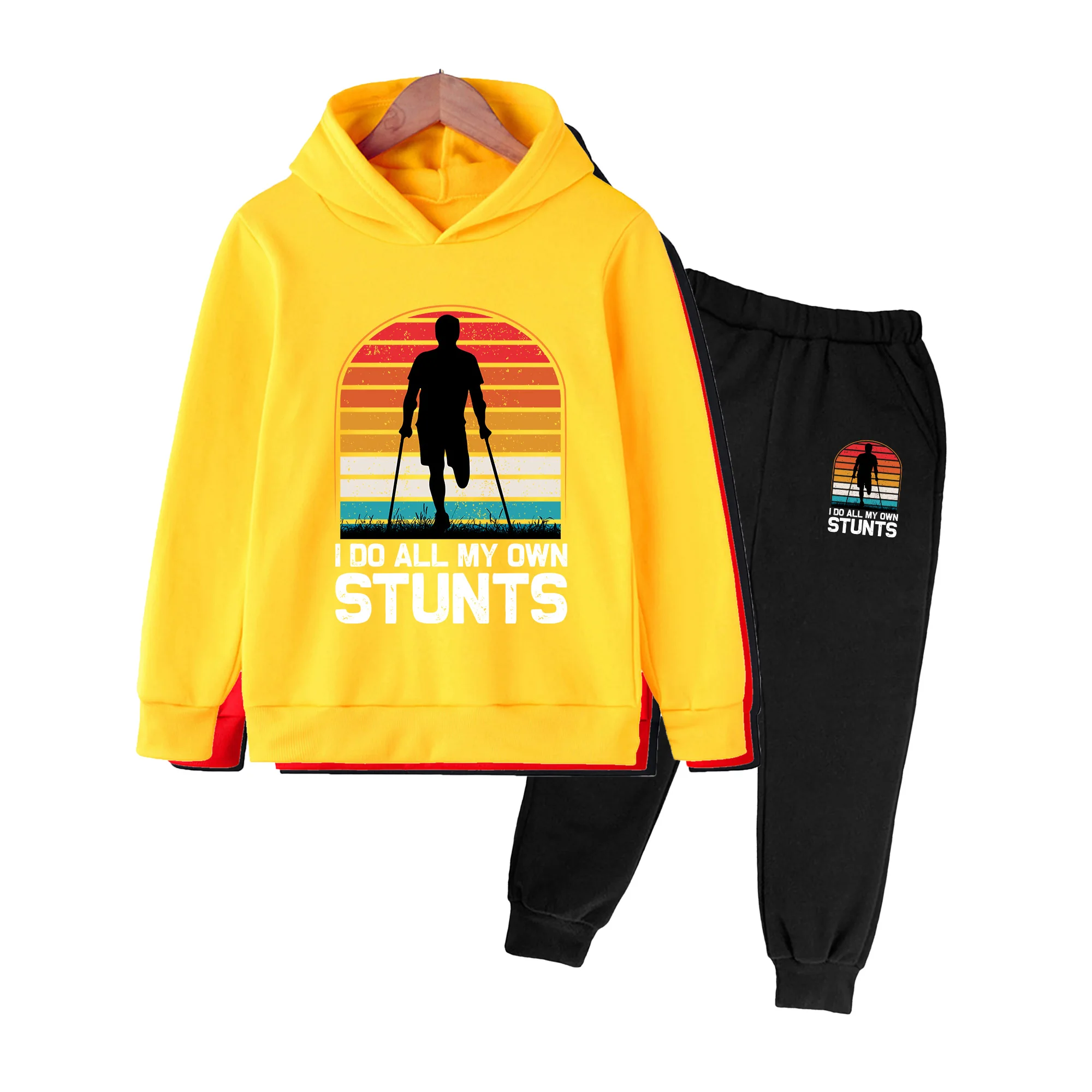 Kids Tracksuit Hoodie & Pants Set, Nordic Walking Print Casual Sportswear for Boys Girls Outdoor Activities