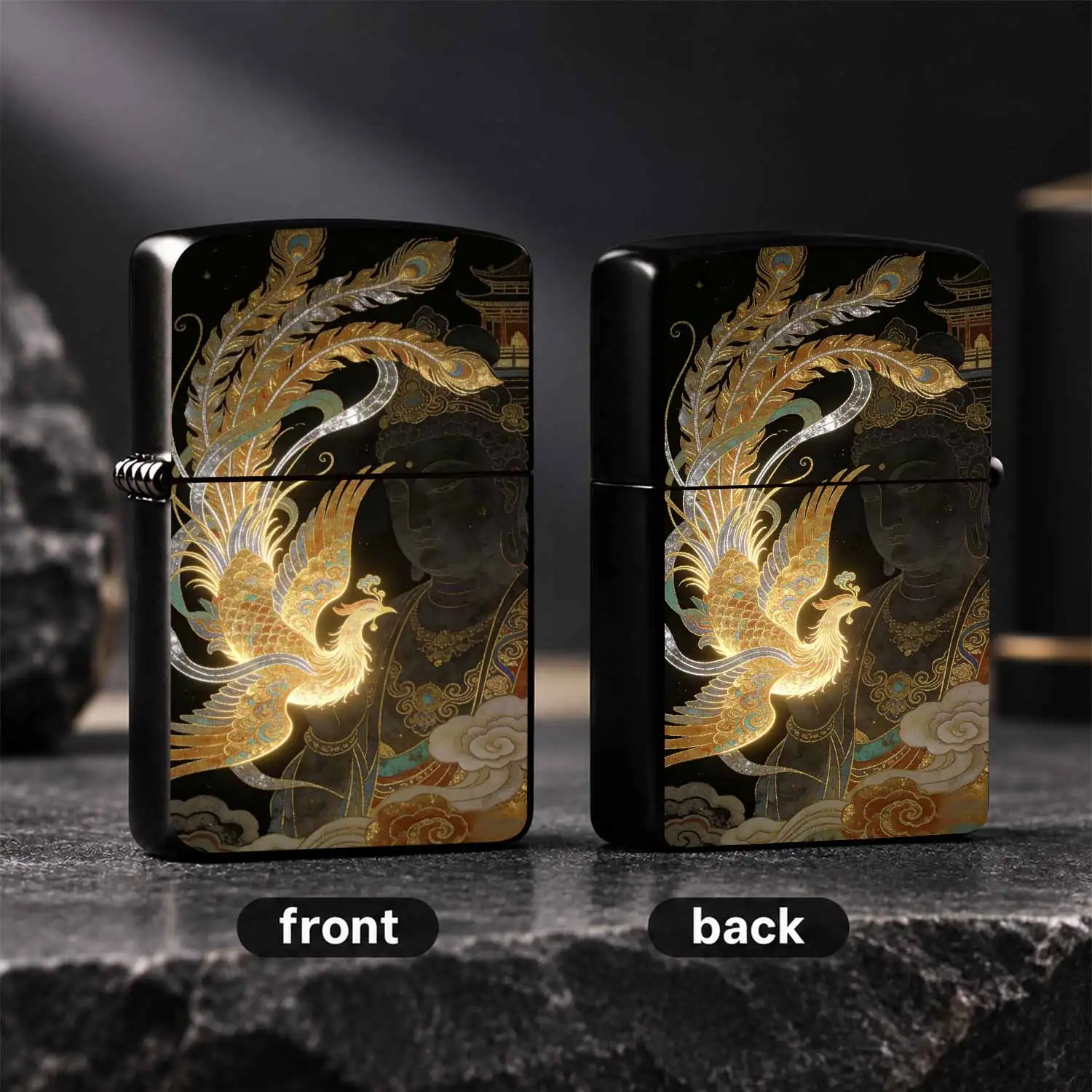 Style Dunhuang Phoenix Buddha Pattern Lighter, Gildingartware, Portable Decorative Accessory For Daily Use, Gifting Collection, Multi-Scene Compatible Exquisite Ornament For Home Office Car A Humorous And Interesting Lighter