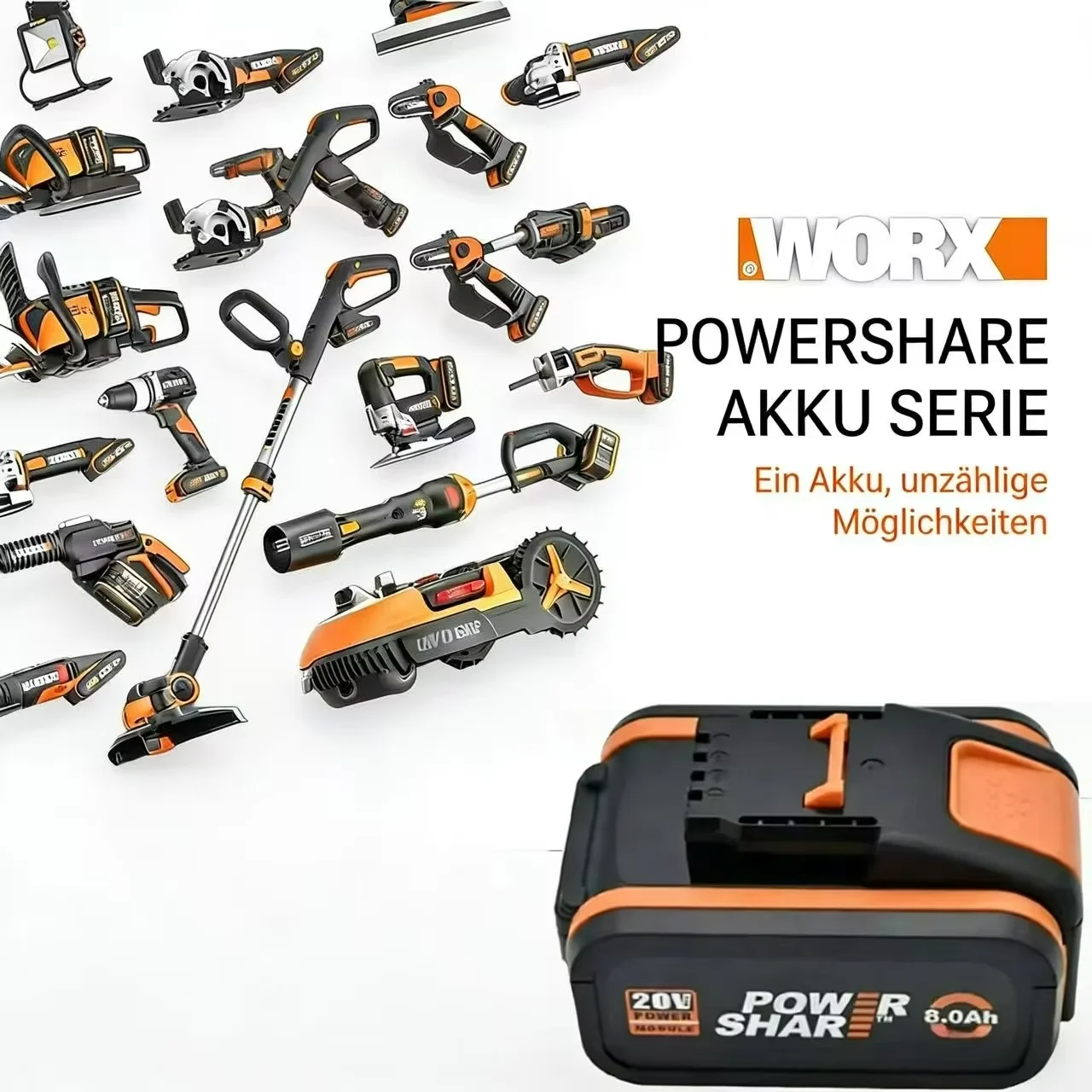 Worx WA3551, WA3553 WX176 WX550 WX386 WXino 3 WXgain, WX800,WU268 20V, 8,0 Ah Batterie De Rechange Aste Au Lithium-ion D'origine